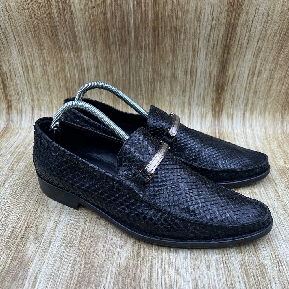Versace Python Loafers Men's Size 8 EU 41 Black Leather Metal Made in Italy 3647